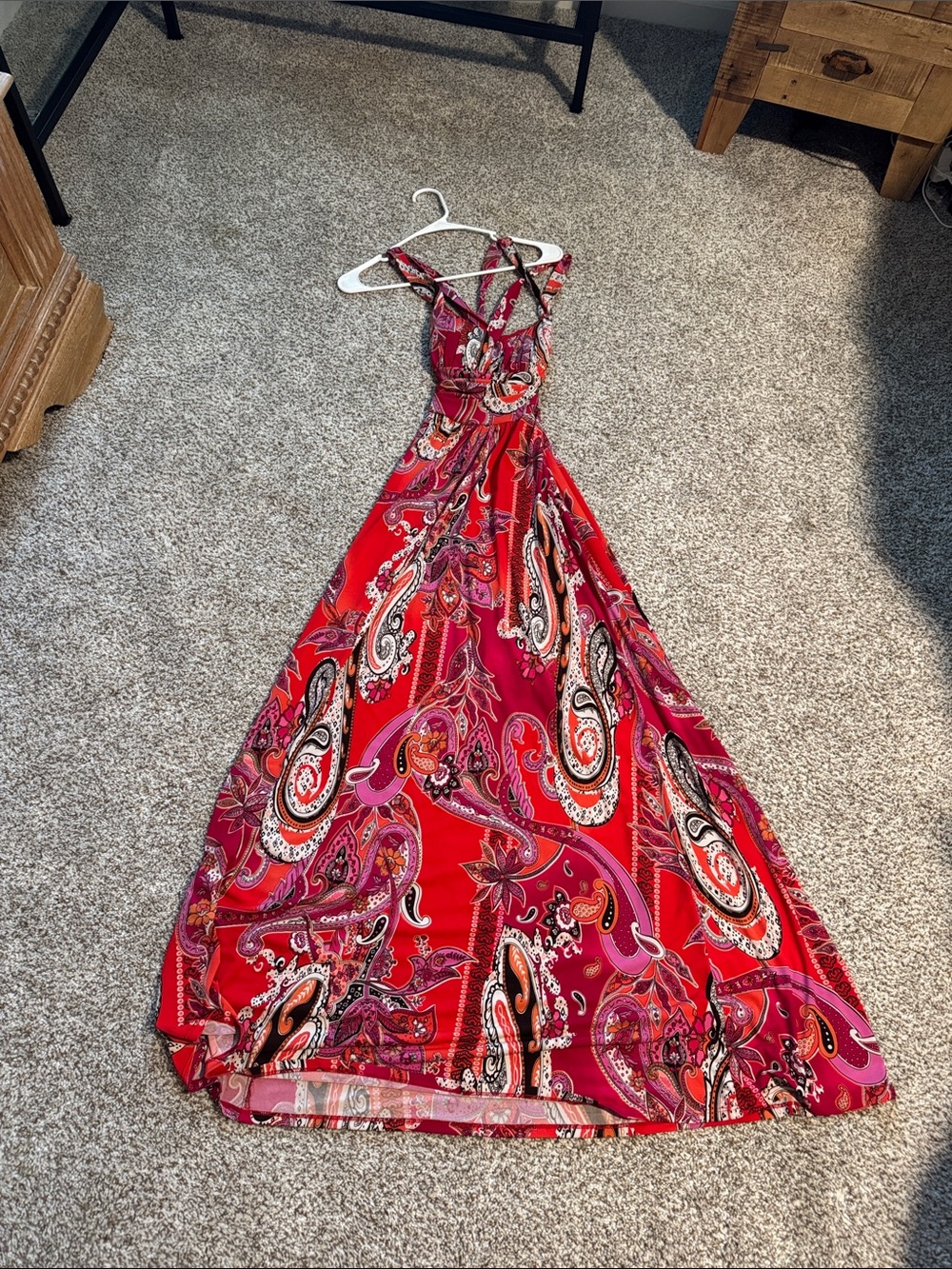 Bisou Bisou Red Paisley Wrap-Style Maxi Dress - Picture 2 of 4